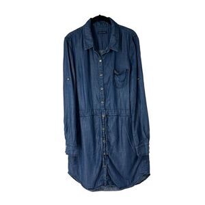 Tommy Hilfiger Blue Dark Chambray Sheen Button Up Long Sleeve‎ Shirt Dress Women
